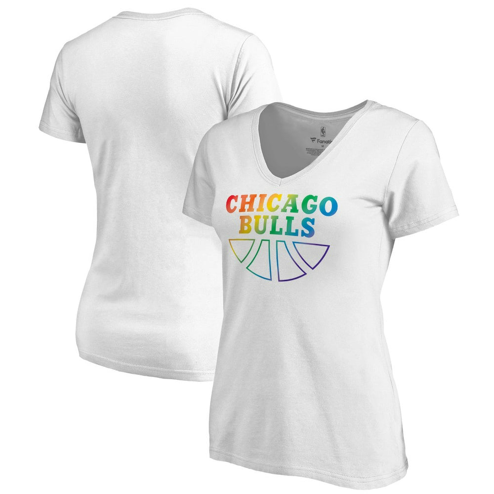 Chicago Bulls Women's Team Pride Wordmark V-Neck T-Shirt White