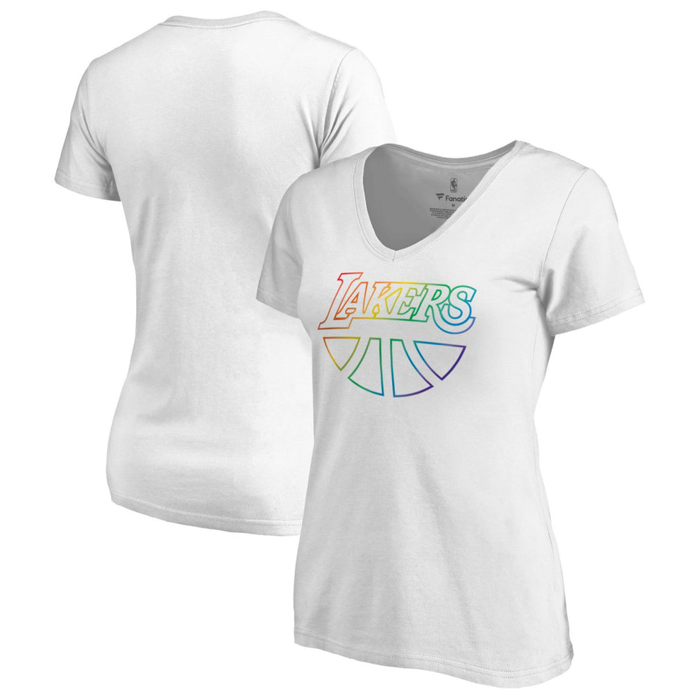 Los Angeles Lakers Women's Team Pride Wordmark V-Neck T-Shirt White