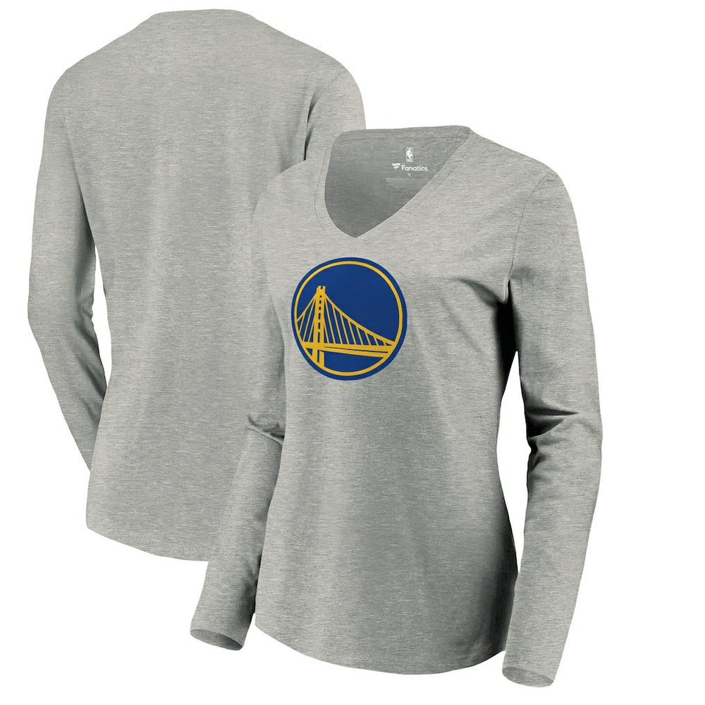 Golden State Warriors Women's Primary Logo Long Sleeve V-Neck T-Shirt Heather Gray