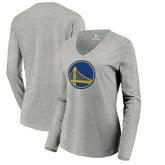 Golden State Warriors Women's Primary Logo Long Sleeve V-Neck T-Shirt Heather Gray