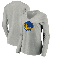 Golden State Warriors Women's Primary Logo Long Sleeve V-Neck T-Shirt Heather Gray