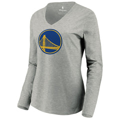 Golden State Warriors Women's Primary Logo Long Sleeve V-Neck T-Shirt Heather Gray