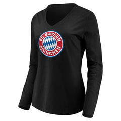 Bayern Munich Women's Logo Long Sleeve V-Neck T-Shirt Black