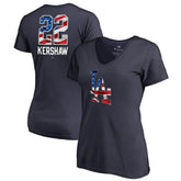 Clayton Kershaw Los Angeles Dodgers Women's Banner Wave Name & Number V-Neck T-Shirt Sale