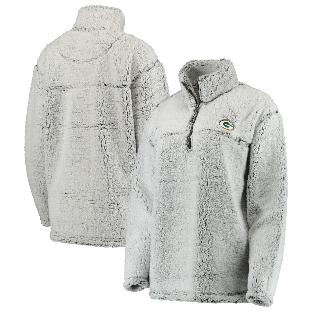 Green Bay Packers Women's Sherpa Quarter-Zip Pullover Jacket - Gray - NFL