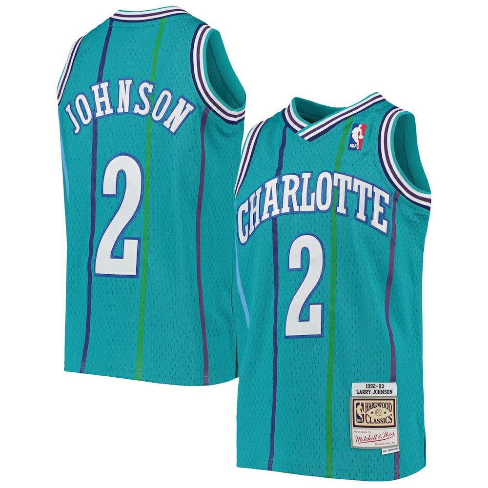 Mitchell & Ness Larry Johnson Charlotte Hornets Youth 1992/93 Hardwood Classics Swingman Jersey Teal