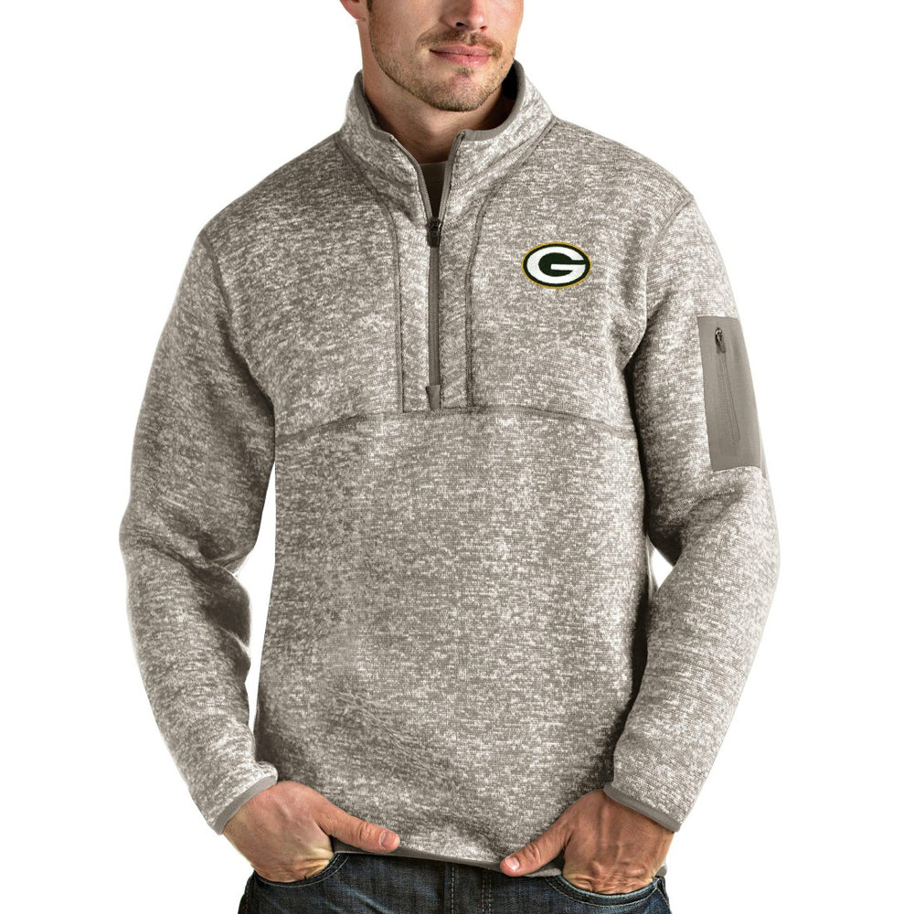 Green Bay Packers Antigua Fortune Quarter-Zip Pullover Jacket - Oatmeal - NFL