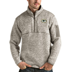 Green Bay Packers Antigua Fortune Quarter-Zip Pullover Jacket - Oatmeal - NFL