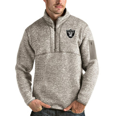 Las Vegas Raiders Antigua Fortune Quarter-Zip Pullover Jacket - Oatmeal - NFL