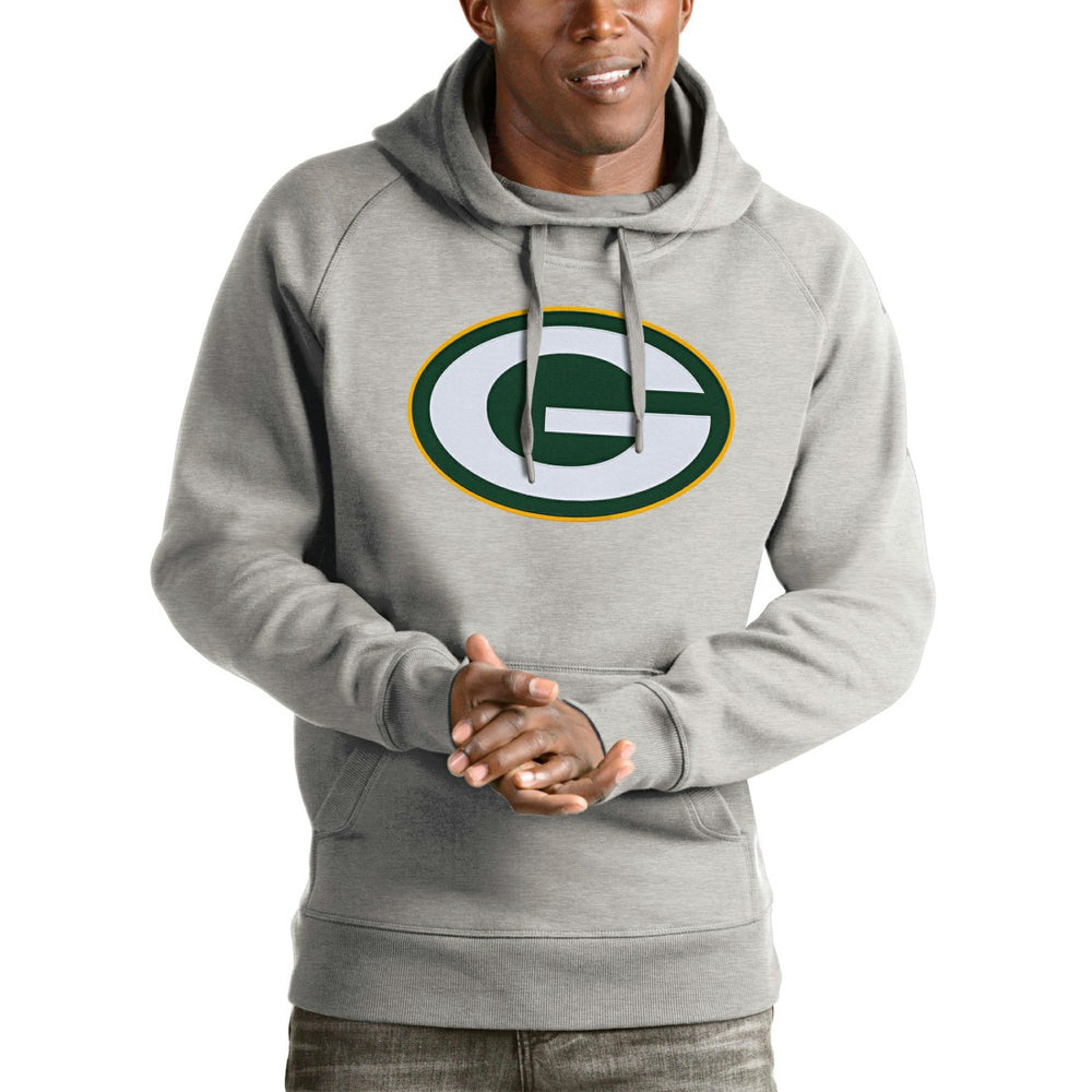 Green Bay Packers Antigua Victory Pullover Hoodie - Heather Gray - NFL