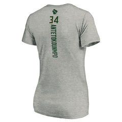 Giannis Antetokounmpo Milwaukee Bucks Women's Playmaker Name & Number V-Neck T-Shirt Heathered Gray