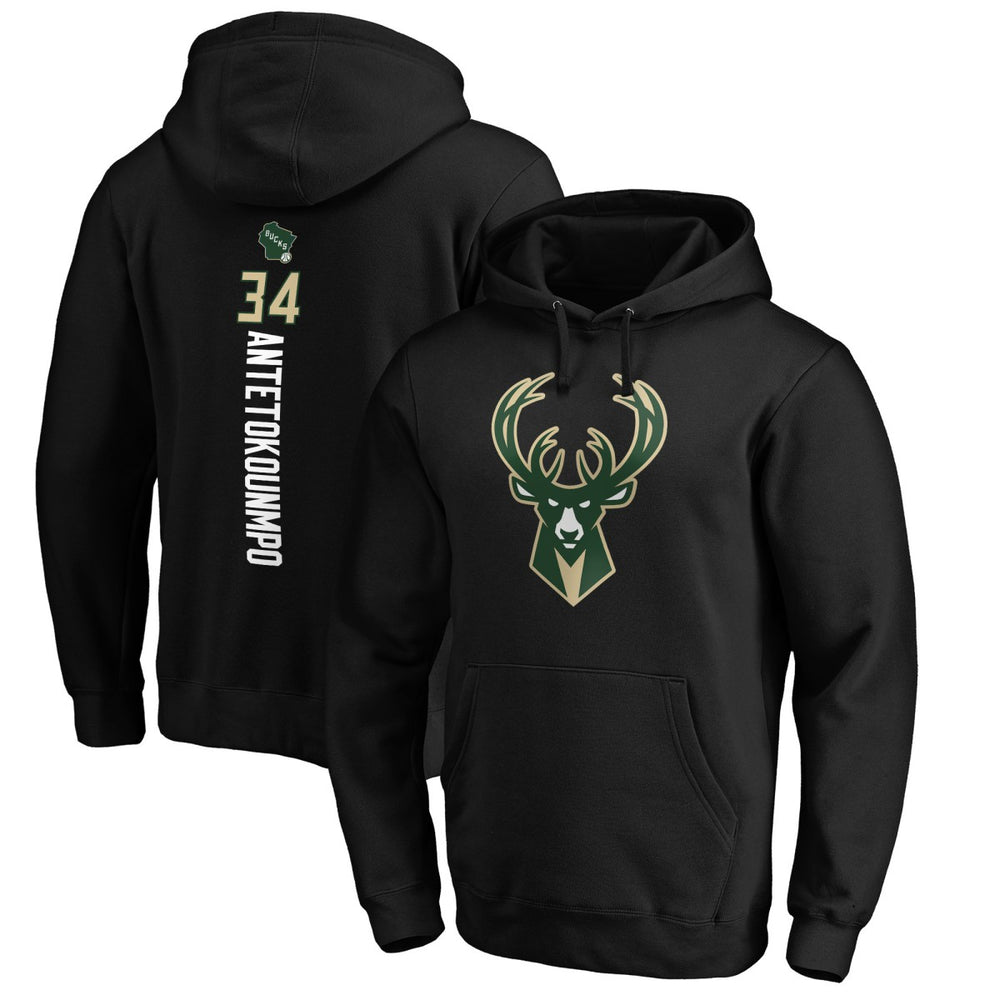Giannis Antetokounmpo Milwaukee Bucks Playmaker Name & Number Pullover Hoodie Black