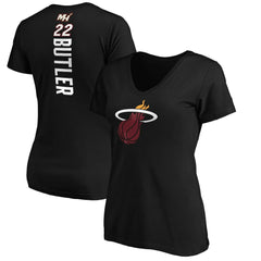 Fanatics Jimmy Butler Miami Heat Women's Playmaker Logo Name & Number V-Neck T-Shirt Black