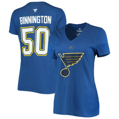 Jordan Binnington St. Louis Blues Fanatics Women's Authentic Stack Name & Number V-Neck T-Shirt - Blue | Fanatics online
