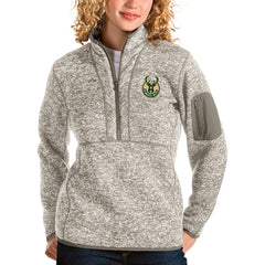 Milwaukee Bucks Antigua Women's Fortune Quarter-Zip Pullover Jacket Natural