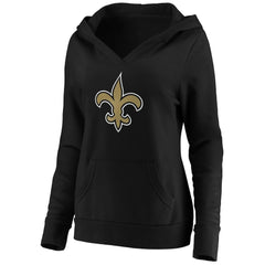 New Orleans Saints Women's Primary Team Logo V-Neck Pullover Hoodie - Black - Fanatics