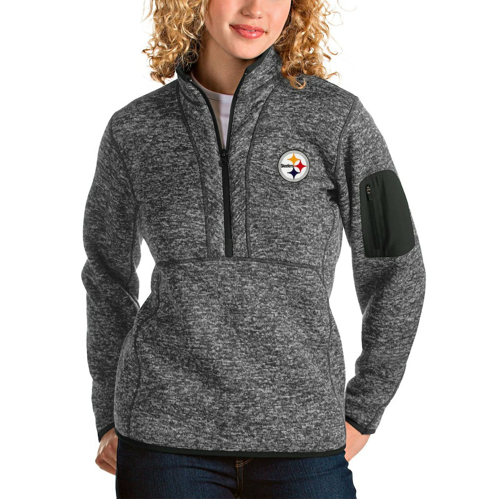 Pittsburgh Steelers Antigua Women's Fortune Half-Zip Pullover Jacket - Charcoal - NFL