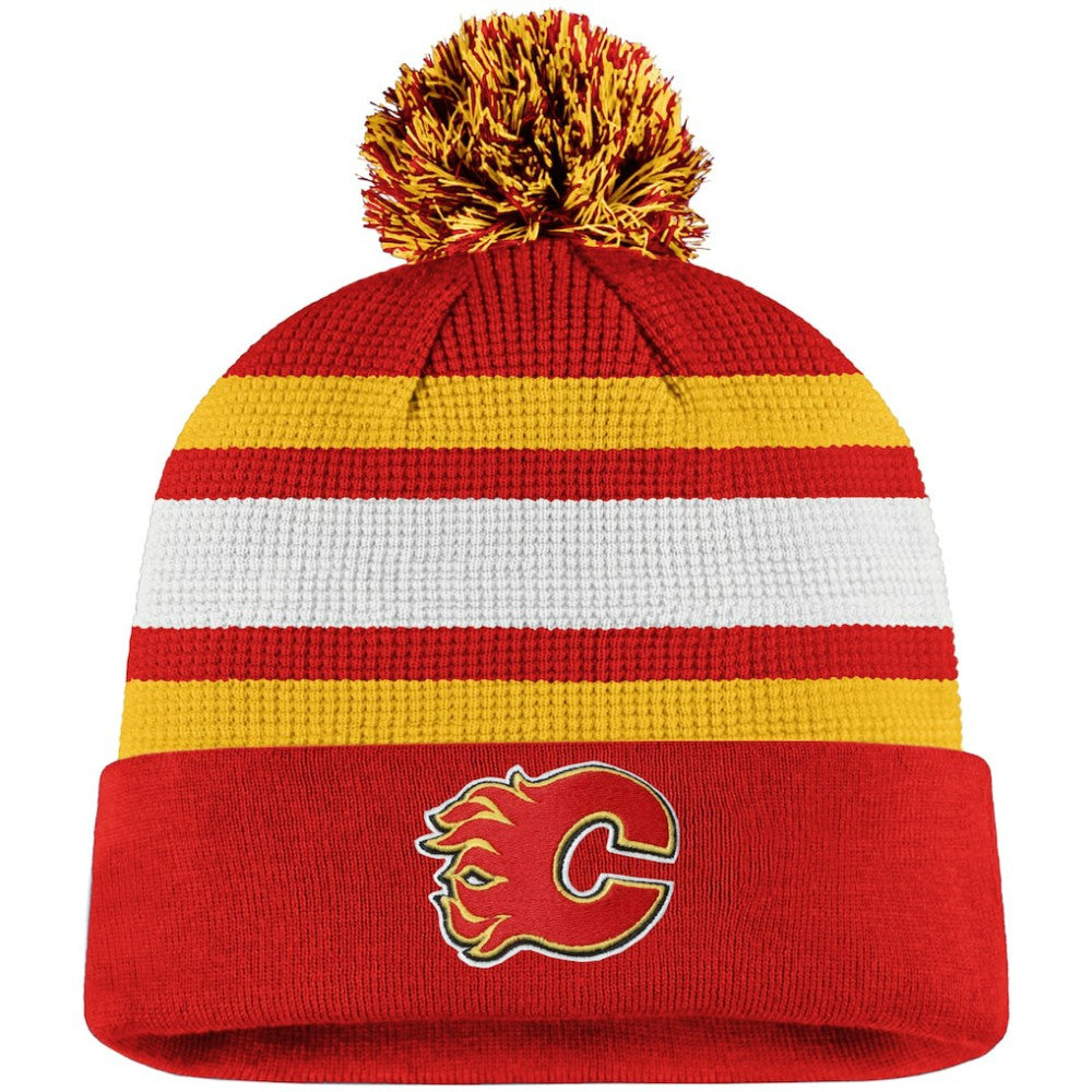 Calgary Flames Fanatics Authentic Pro Cuffed Pom Knit Hat - Red/Yellow | Fanatics Clearance
