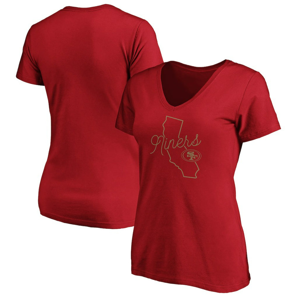 San Francisco 49ers Women's Iconic Script State V-Neck T-Shirt - Scarlet - Fanatics