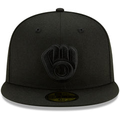 Milwaukee Brewers New Era Black on Black 59FIFTY Fitted Hat for sale