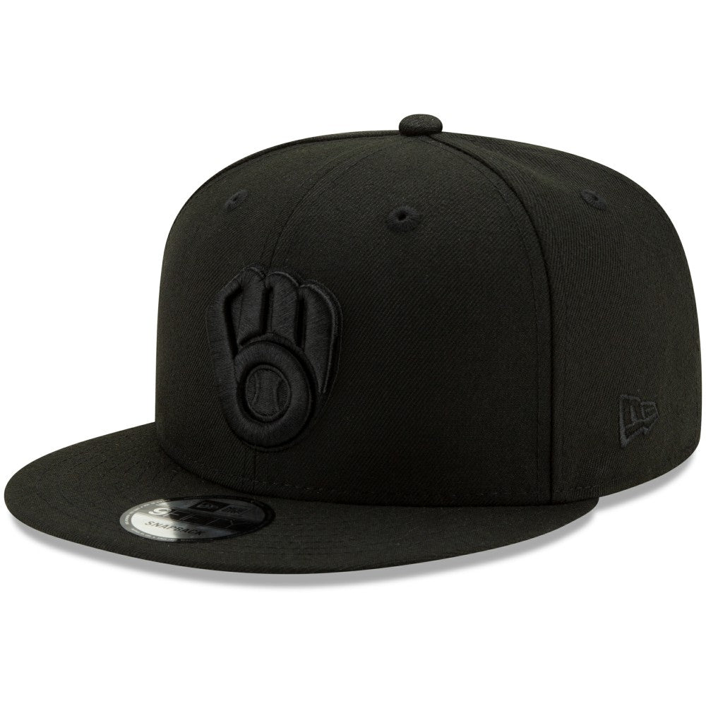 Milwaukee Brewers New Era Black on Black 9FIFTY Snapback Adjustable Hat Discount