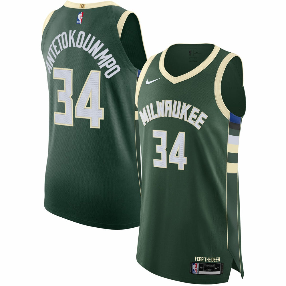 Nike Giannis Antetokounmpo Milwaukee Bucks Authentic Jersey Icon Edition Hunter Green