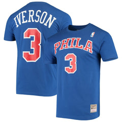Mitchell & Ness Allen Iverson Philadelphia 76ers Hardwood Classics Name & Number Player T-Shirt Royal