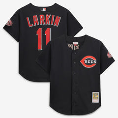 Barry Larkin Cincinnati Reds Mitchell & Ness Cooperstown Collection Mesh Batting Practice Button-Up Jersey Outlet