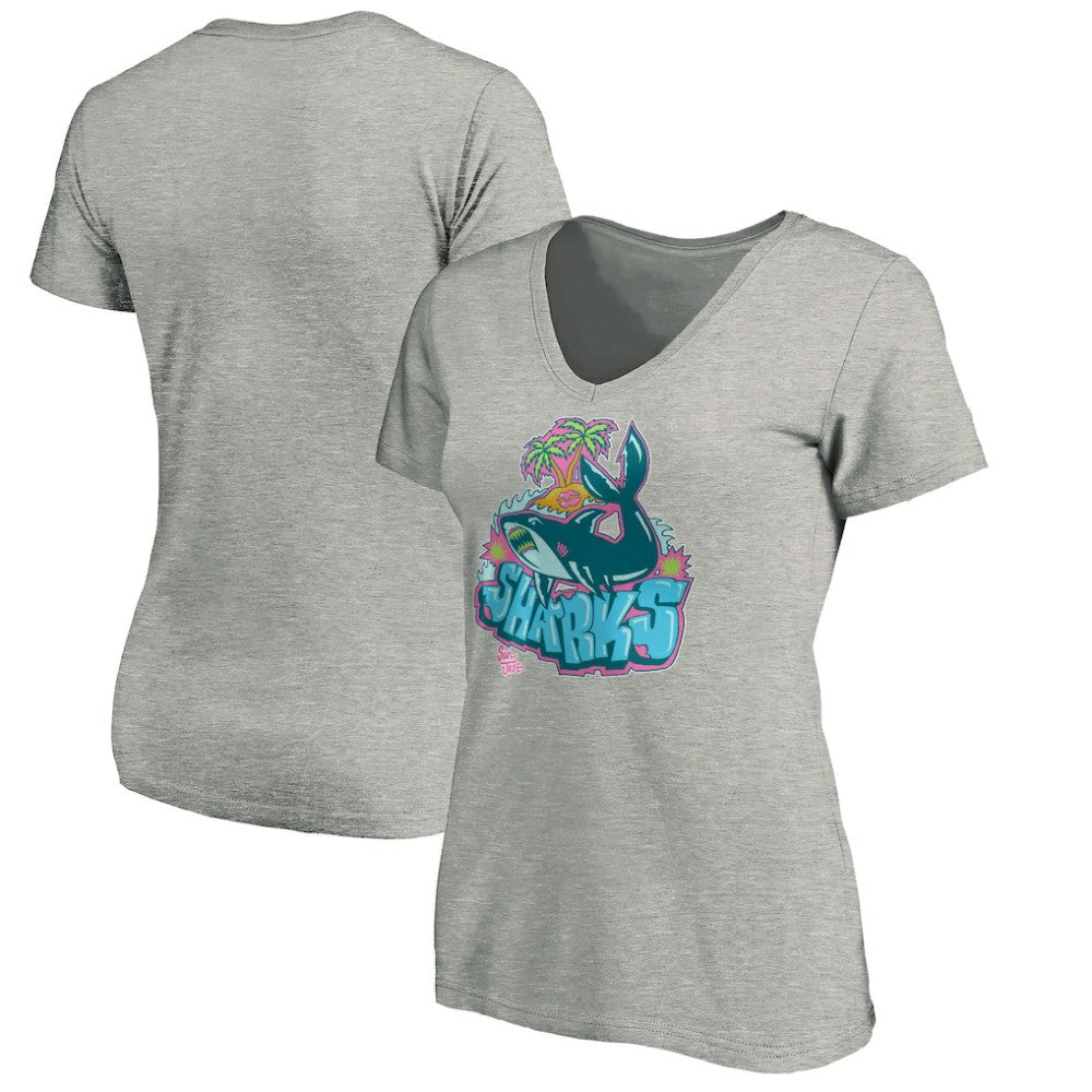 San Jose Sharks Women's Graffiti Shark V-Neck T-Shirt - Heather Gray | NHL online