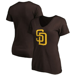 San Diego Padres Fanatics Women's Core Official Logo V-Neck T-Shirt Discount