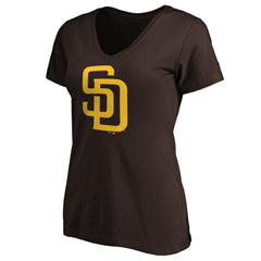 San Diego Padres Fanatics Women's Core Official Logo V-Neck T-Shirt Discount