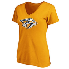 Nashville Predators Fanatics Women's Primary Logo V-Neck T-Shirt - Gold | Fanatics Lifestyle