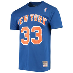 Mitchell & Ness Patrick Ewing New York Knicks Hardwood Classics Stitch Name & Number T-Shirt Blue