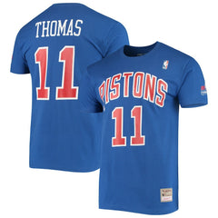 Mitchell & Ness Isiah Thomas Detroit Pistons Hardwood Classics Stitch Name & Number T-Shirt Blue