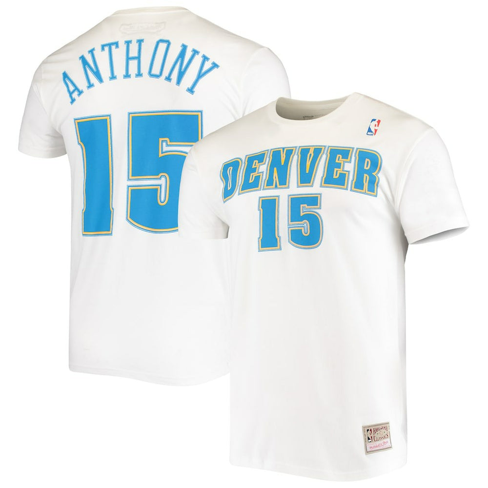 Mitchell & Ness Carmelo Anthony Denver Nuggets Hardwood Classics Stitch Name & Number T-Shirt White