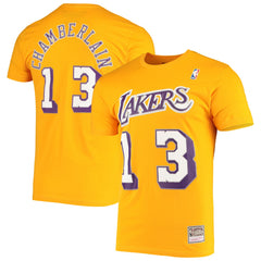 Mitchell & Ness Wilt Chamberlain Los Angeles Lakers Hardwood Classics Stitch Name & Number T-Shirt Gold