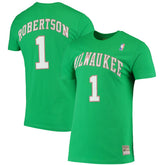 Mitchell & Ness Oscar Robertson Milwaukee Bucks Hardwood Classics Stitch Name & Number T-Shirt Green