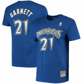 Mitchell & Ness Kevin Garnett Minnesota Timberwolves Hardwood Classics Stitch Name & Number T-Shirt Blue