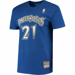 Mitchell & Ness Kevin Garnett Minnesota Timberwolves Hardwood Classics Stitch Name & Number T-Shirt Blue