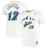Mitchell & Ness John Stockton Utah Jazz Hardwood Classics Stitch Name & Number T-Shirt White