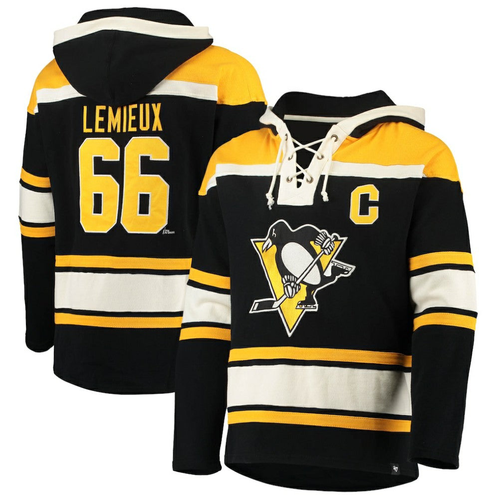 Mario Lemieux Pittsburgh Penguins '47 Retired Player Name & Number Lacer Pullover Hoodie - Black | 47 brand sale