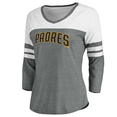 San Diego Padres Fanatics Women's Official Wordmark 3/4 Sleeve V-Neck T-Shirt Sale