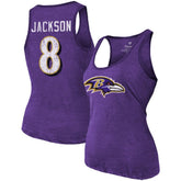 Lamar Jackson Baltimore Ravens Majestic Threads Women's Name & Number Tri-Blend Tank Top - Heathered Purple - NFL