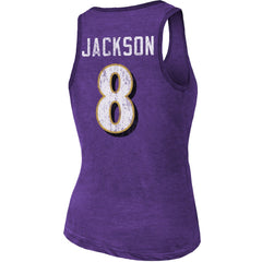 Lamar Jackson Baltimore Ravens Majestic Threads Women's Name & Number Tri-Blend Tank Top - Heathered Purple - NFL