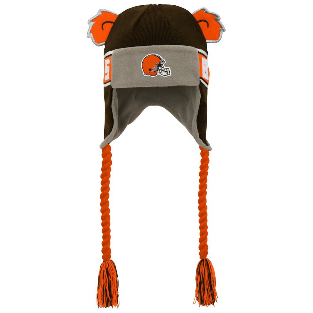 Cleveland Browns Preschool Wordmark Ears Trooper Knit Hat - Brown - NFL