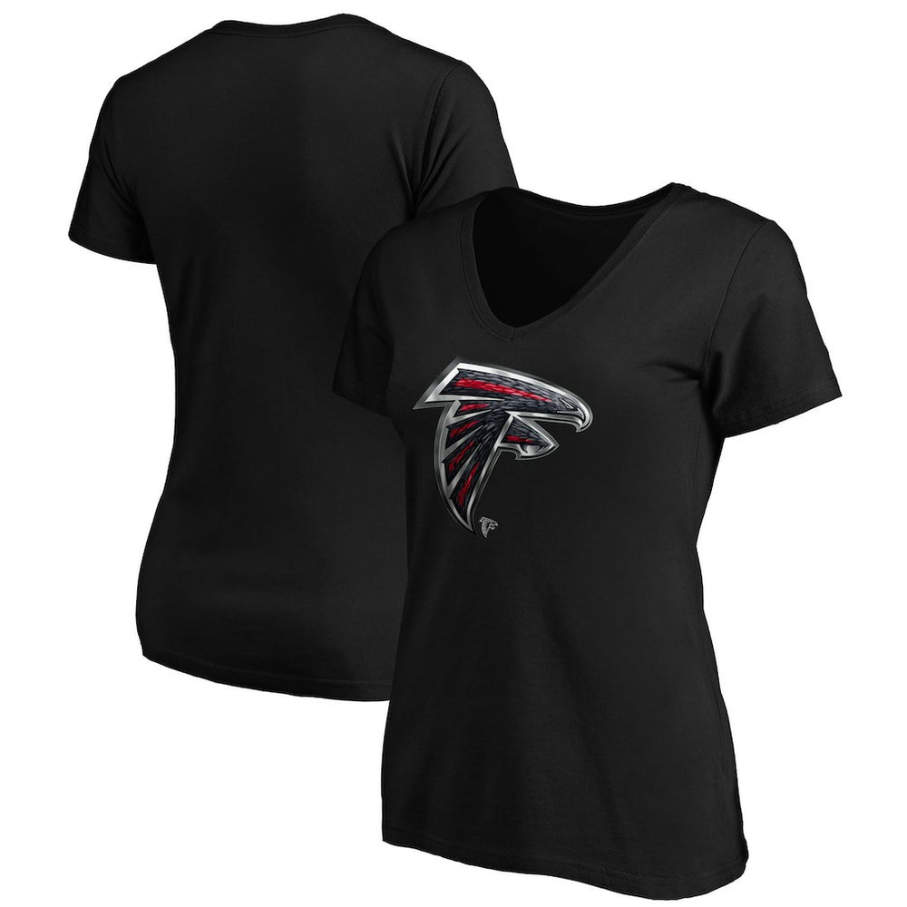 Atlanta Falcons Women's Midnight Mascot Logo V-Neck T-Shirt - Black - NFL