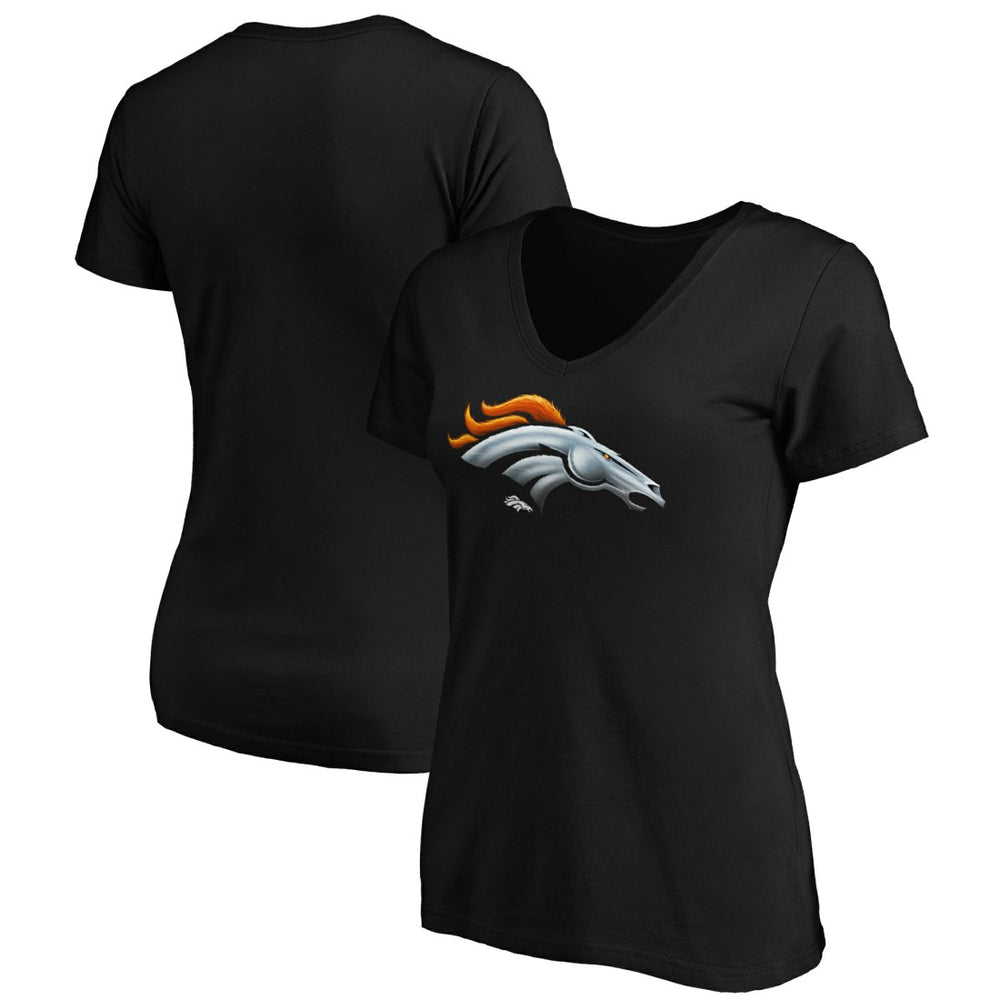 Denver Broncos Women's Midnight Mascot Logo V-Neck T-Shirt - Black - NFL