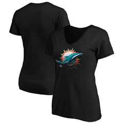 Miami Dolphins Women's Midnight Mascot Logo V-Neck T-Shirt - Black - NFL
