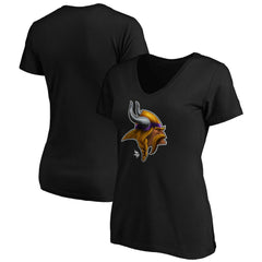 Minnesota Vikings Women's Midnight Mascot Logo V-Neck T-Shirt - Black - NFL