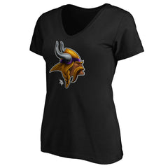 Minnesota Vikings Women's Midnight Mascot Logo V-Neck T-Shirt - Black - NFL